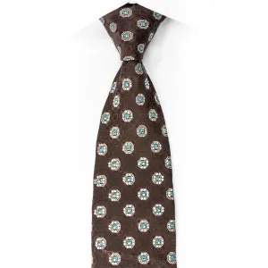 Men's Silk Necktie Silver Foulard On Dark Brown With Rhinestones