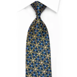 Mila Schon Rhinestone Silk Tie Gold Trellis On Navy With Gold Sparkles