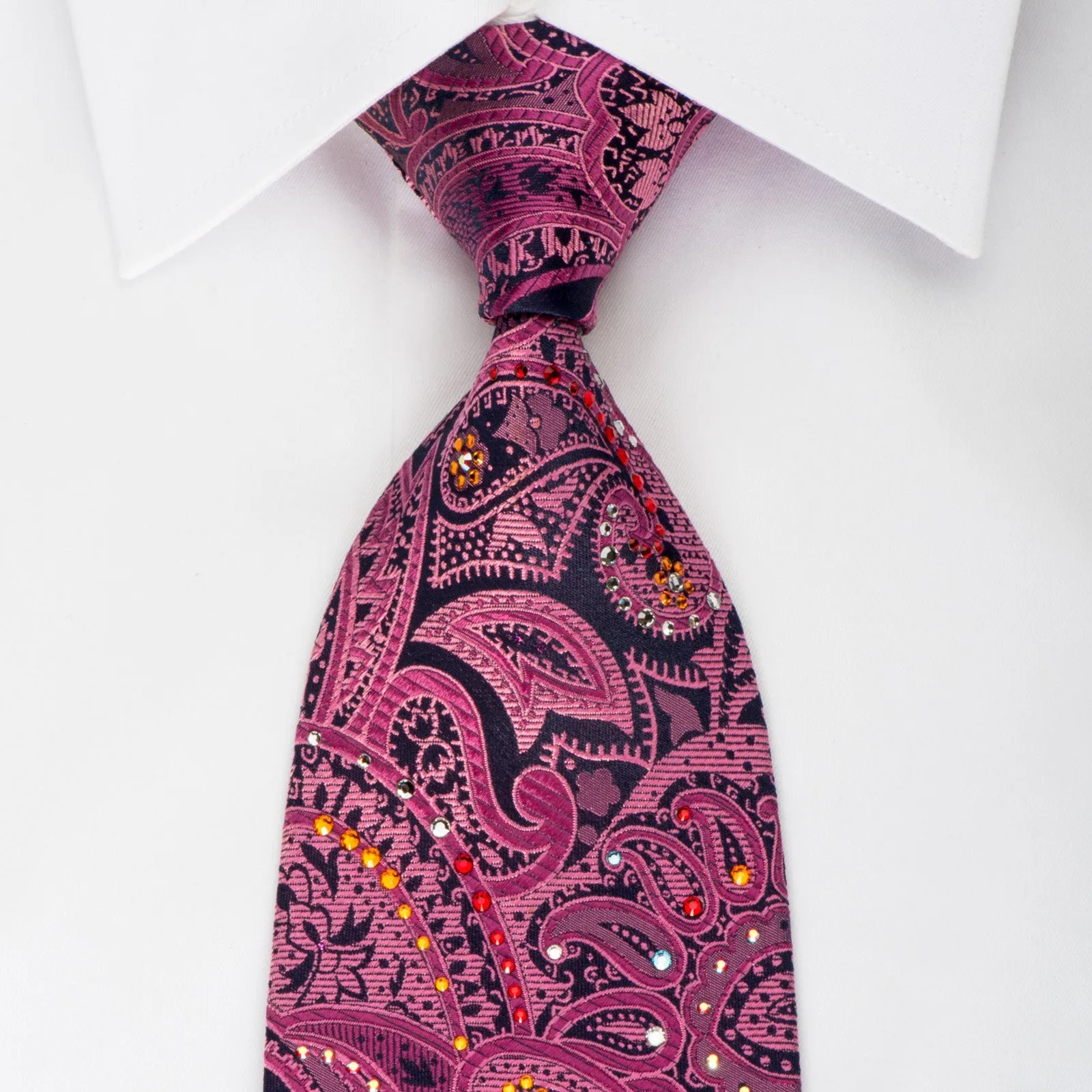 Mila Schon Rhinestone Silk Tie Purple Paisley With Purple Sparkles