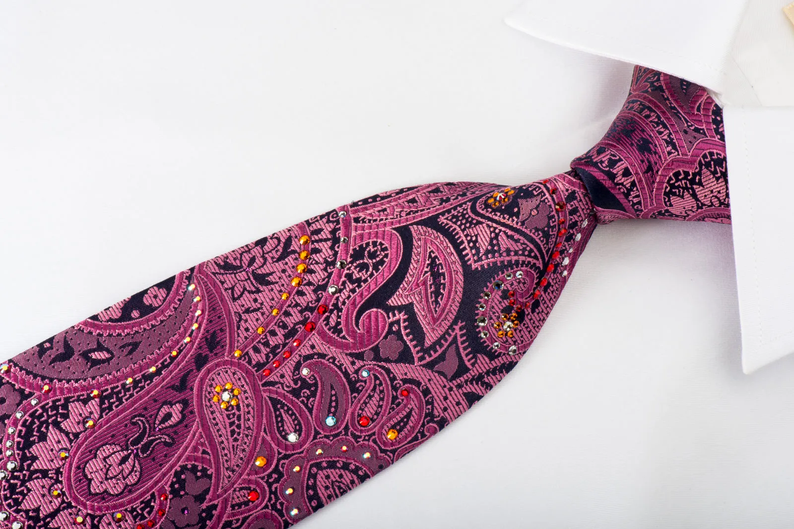 Mila Schon Rhinestone Silk Tie Purple Paisley With Purple Sparkles