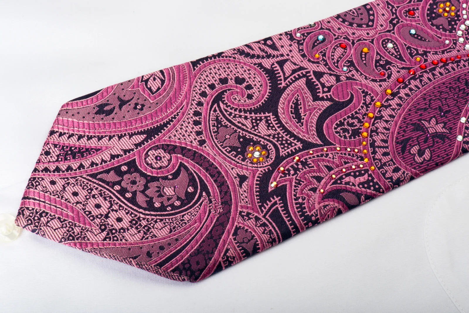 Mila Schon Rhinestone Silk Tie Purple Paisley With Purple Sparkles