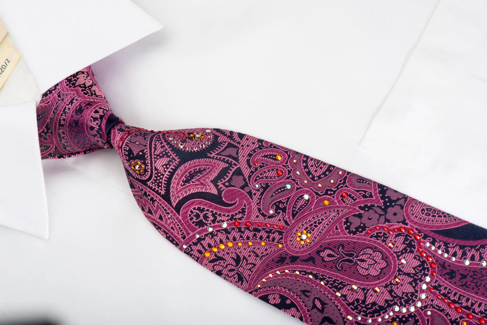 Mila Schon Rhinestone Silk Tie Purple Paisley With Purple Sparkles