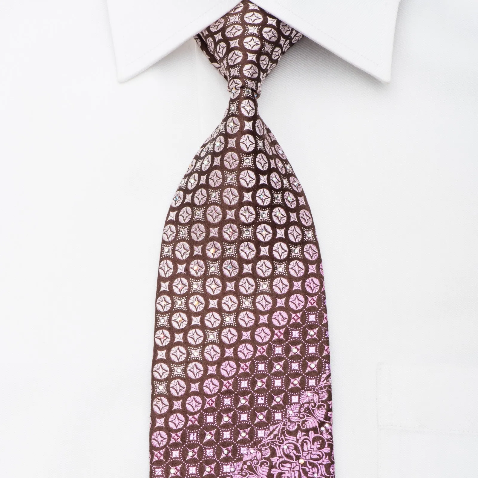 Nina Ricci Mens Rhinestone Silk Necktie Anthemion On Burgundy With Sparkles