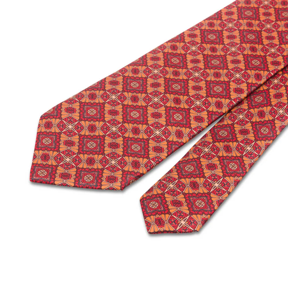 Orange and Red Medieval Art Duchesse Silk Tie