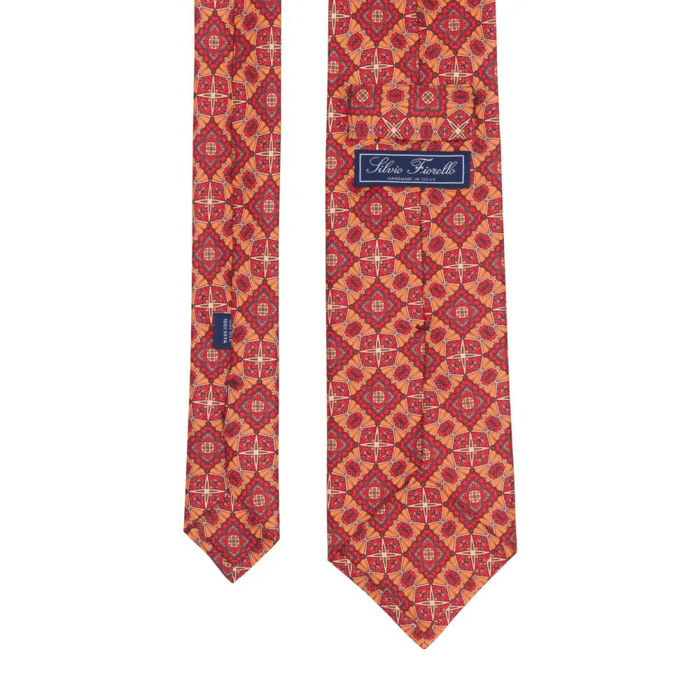 Orange and Red Medieval Art Duchesse Silk Tie