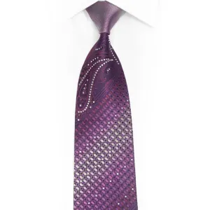 Paisley & Geometric On Purple Rhinestone Silk Tie With Purple Sparkles