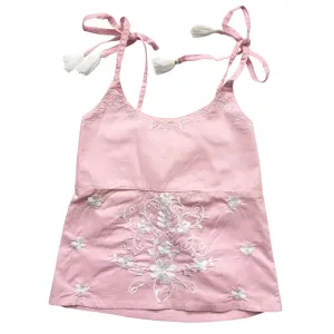 Palma Pink Embroidered Top with Tassel Straps