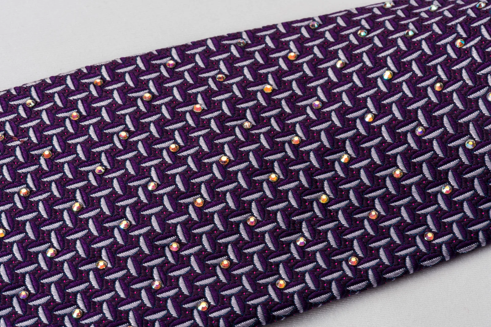 Pierre Cardin Rhinestone Silk Tie Silver Weave On Purple With Red Sparkles