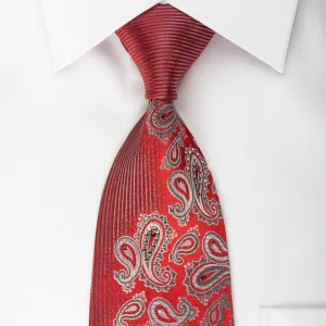 Pierre Cardin Silk Necktie Silver Boteh On Red With Red White Crystal Rhinestones