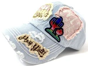 "Y'ALL, HAPPY CAMPER, WILD FREE" Multi-Patch Embroidered Adjustable Cap