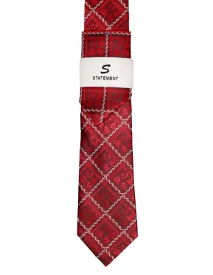 RED GEO 2 PC TIE & HANKIE SET