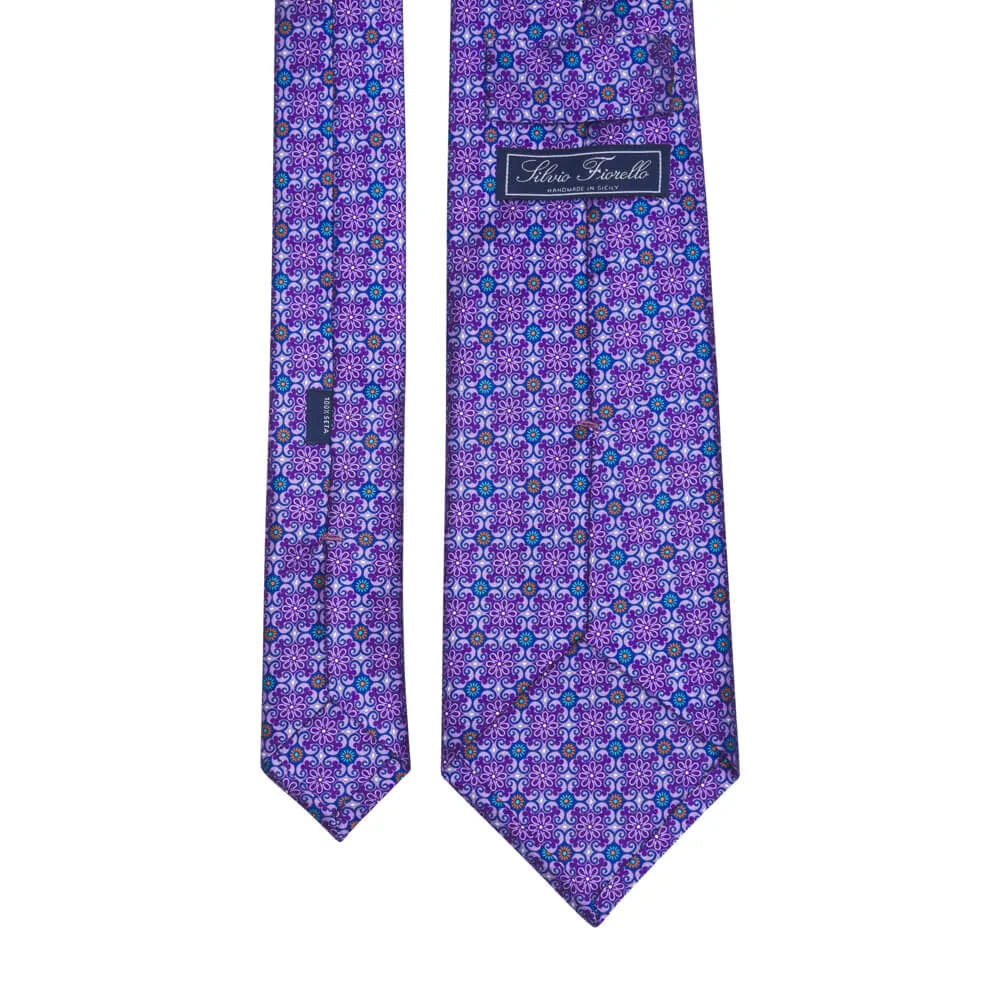 Renaissance Flowers Purple Duchesse Silk Tie