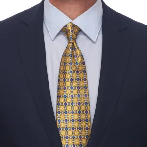 Renaissance Flowers Yellow and Blue Duchesse Silk Tie