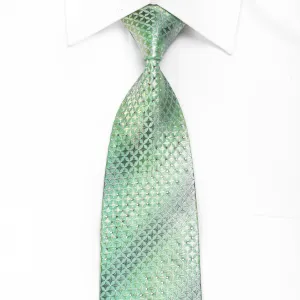 Renoma Men's Crystal Silk Necktie Geometric On Green With Silver Sparkles