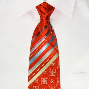 Renoma Rhinestone Necktie Silver Striped On Red With Silver Sparkles