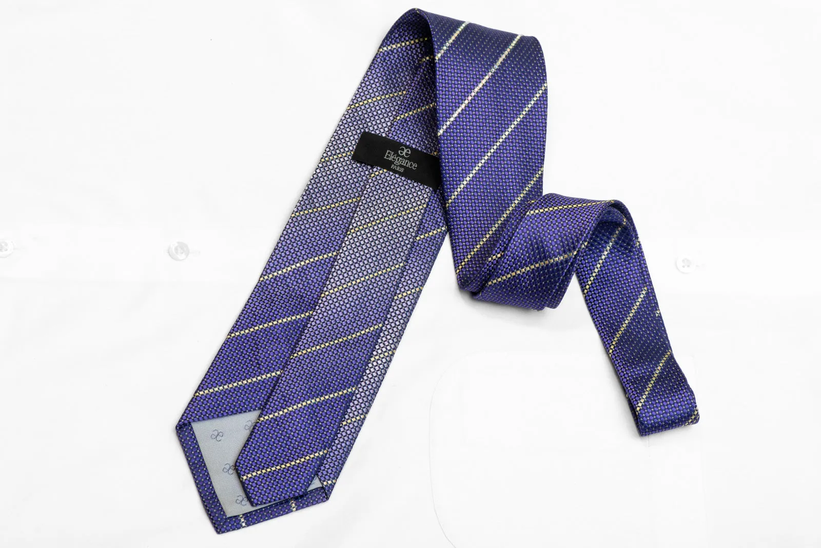 Rhinestone Striped Floral On Mauve Blue Silk Tie With Silver Sparkles