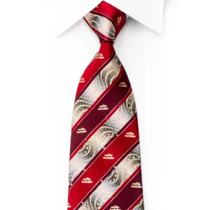 Rhinestone Tie Burgundy Red Striped On Silver With Sparkles