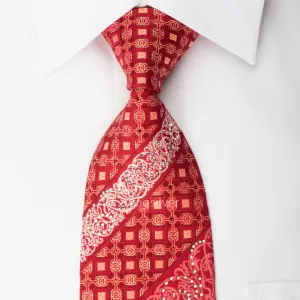 Roberta di Camerino Rhinestone Silk Necktie Trellis Filigree On Red With Silver Sparkles