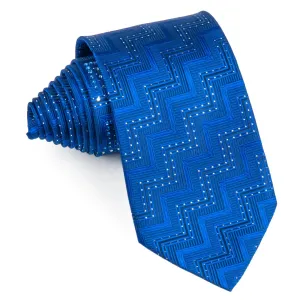 Roberta Di Camerino Silk Necktie Woven Chevron Design On Blue With Rhinestones