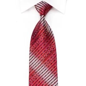 Rogers Dail Men's Crystal Silk Tie Red Silver Striped With Silver Sparkles