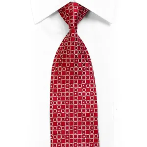 Silk Necktie Red Geometric On Burgundy With Gold Sparkles