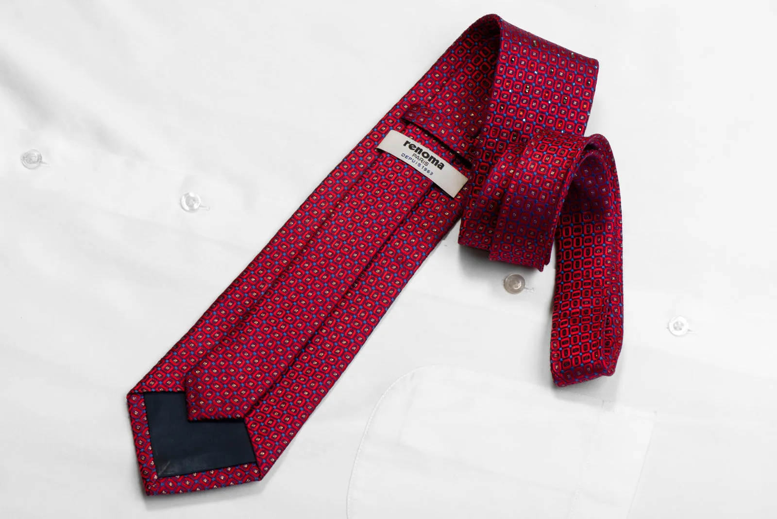 Silk Necktie red Geometric On Purple With Rhinestones