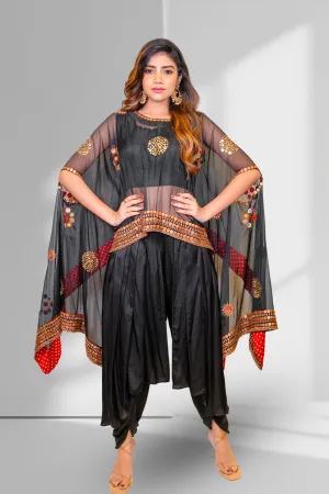 Smoky Black Embellished Organza Silk Kaftan Set