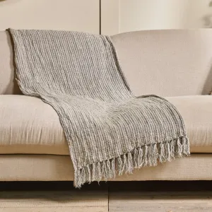 Textured Linen Green Stripe Throw - 140x200 cm