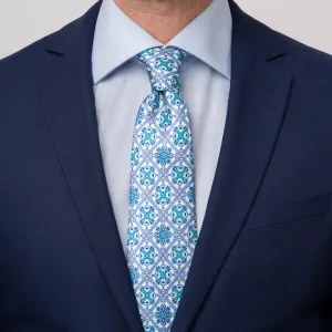 The Corso Umberto Light Blue and White Duchesse Silk Tie