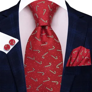 Ties2you Red Christmas Candy Cane Necktie Square Cufflinks Set