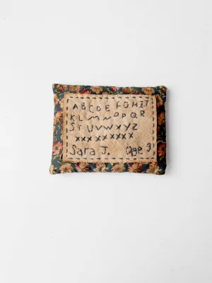 vintage embroidery work sampler pillow