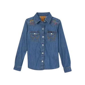 Wrangler Girls Long Sleeve Embroidered Western Denim Shirt