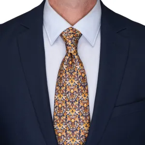 Yellow and Blue Medieval Garden Duchesse Silk Tie